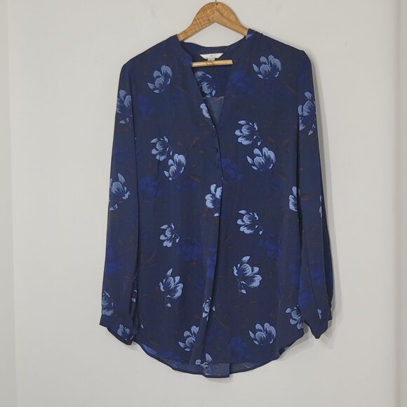 Camber & Grace Women's Navy Blue Floral Long Sleeve Button Lightweight Size L - Picture 10 of 12